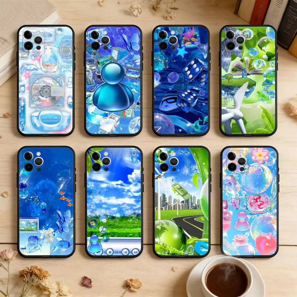 Frutiger Aero Aqua Nostalgia  Soft Silicone Black Cover,Phone Case For iPhone 17,16,15,14,13,12,11 Plus,Pro Max,XS