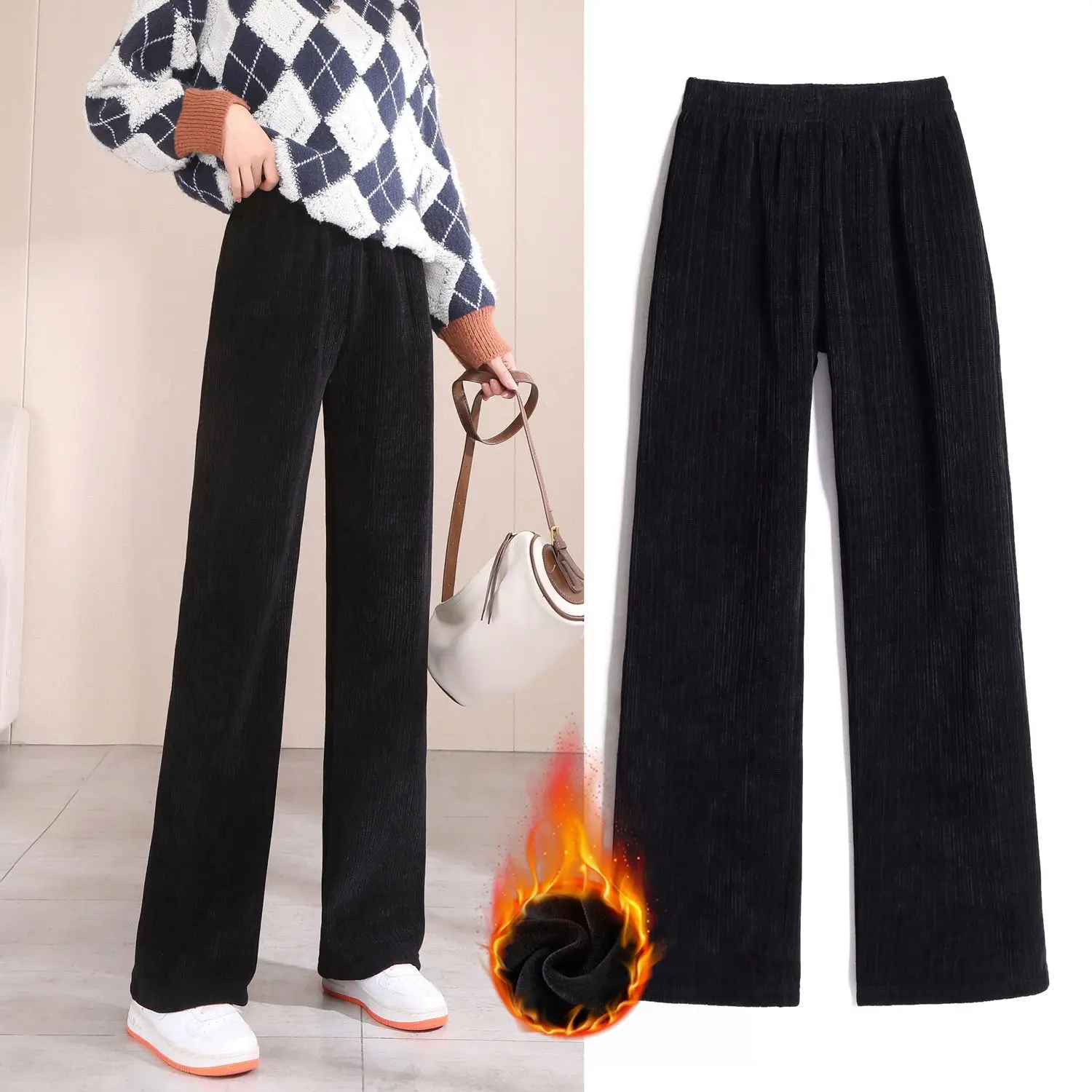 

2024 Autumn and Winter Chenille Wide Leg Pants Women's Thickened Straight Casual Corduroy X594