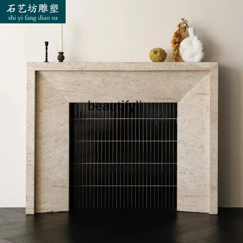 

Marble fireplace American retro travertine fireplace simple living room stone mantel
