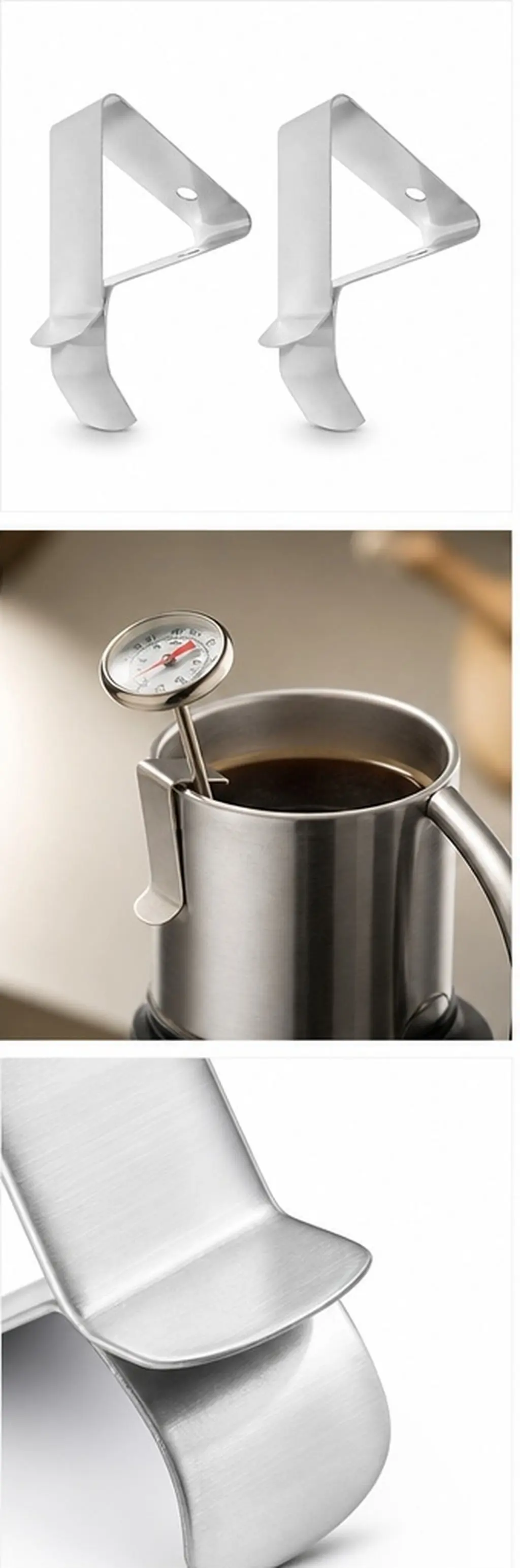 2Pcs Thermometer Probe Clips Coffee Cup Clamp Stainless Steel Holder Temperature Test Prevent Scalding Portable