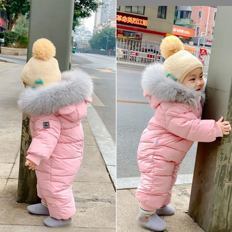 Inverno ragazze ragazzi tuta pagliaccetti del bambino caldo ispessimento pagliaccetti del bambino ragazza tuta da neve cartone animato coniglio