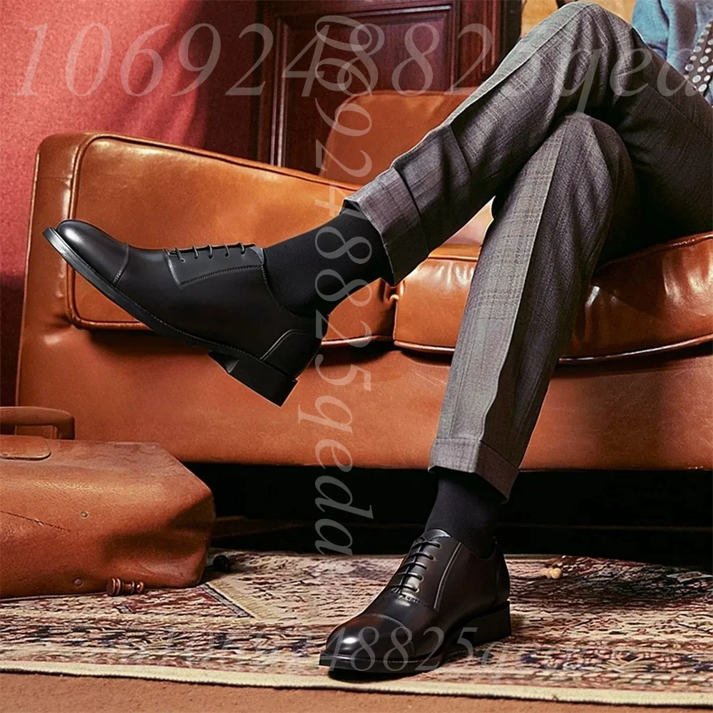 

Men's Lace-Up Cap-Toe Oxfords, Almond Toe, Non-Slip Rubber Sole, Comfortable Durable Formal Footwear for Men, Multiple Colors