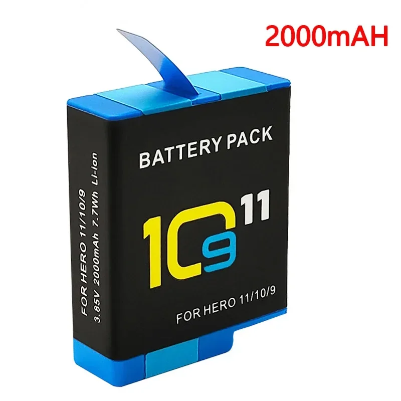 For GoPro Hero 10 HERO11 HERO 9 Li-ion Battery Pack Motion Camera Battery Storage for GoPro Hero9 2000mAh Rechargeable Batteries