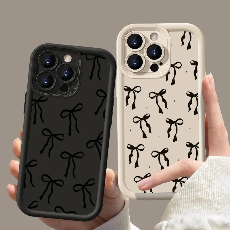 Niedliche Schwarze Schleifendruck Silikon-Handyhülle für Xiaomi Redmi Note 14 13 12 11 Pro Plus 4G 5G 12S 11S Redmi 15C 14C 13 Cover