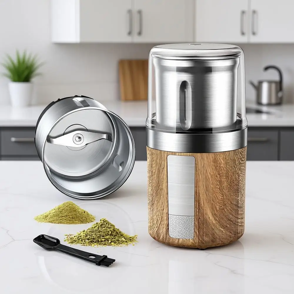 

Электрическая мельница для трав и специй с таймером, лезвиями из нержавеющей стали 304 и съемной чашей из нержавеющей стали, большая, класс C