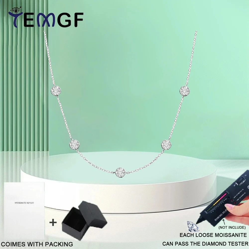 

TEMGF Full 5mm Moissanite Necklace GRA Certification S925 Sterling Silver Chain for Women Elegant Fashion Birthday Fine Jewelry