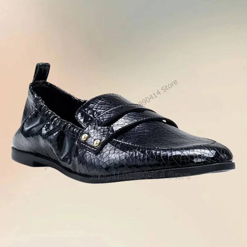 

Black Crack Pattern Pleated Design Rivets Decor Loafers Fashion Slip On Men Shoes Luxury Handmade Party Banquet Men Casual Shoes