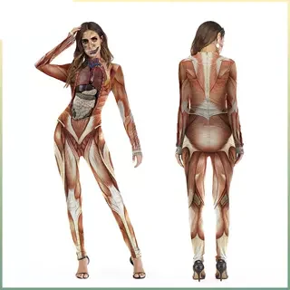 

Костюм-комбинезон с принтом человеческой структуры для Хэллоуина, сценический костюм, женская этническая одежда, комплект из топа и брюк