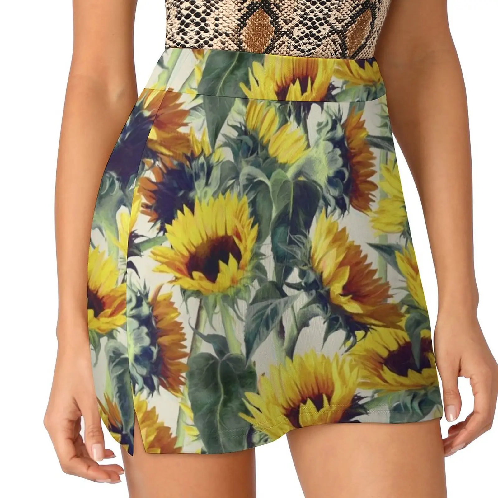 Sunflowers Forever Women's skirt Aesthetic skirts New Fashion Short Skirts Sunflowers Sunflower Floral Pattern Painted Yellow