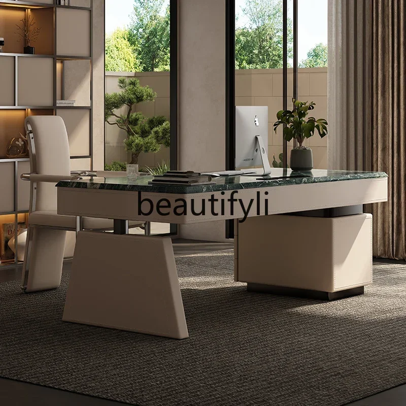 C Desk Household Marble Luxury Stone Minimalist Light Luxury Study Office Computer Desk Boss Table