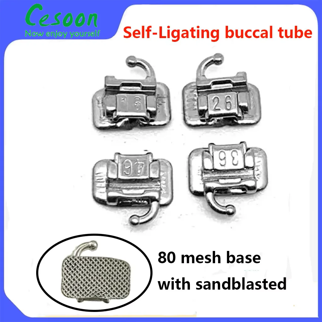 4Pcs/Kit Dental Orthodontic Passive Self-Ligating Buccal Tubes 1st Molar Roth/MBT 0.022 Mesh Base Laser Welding Dentist Material