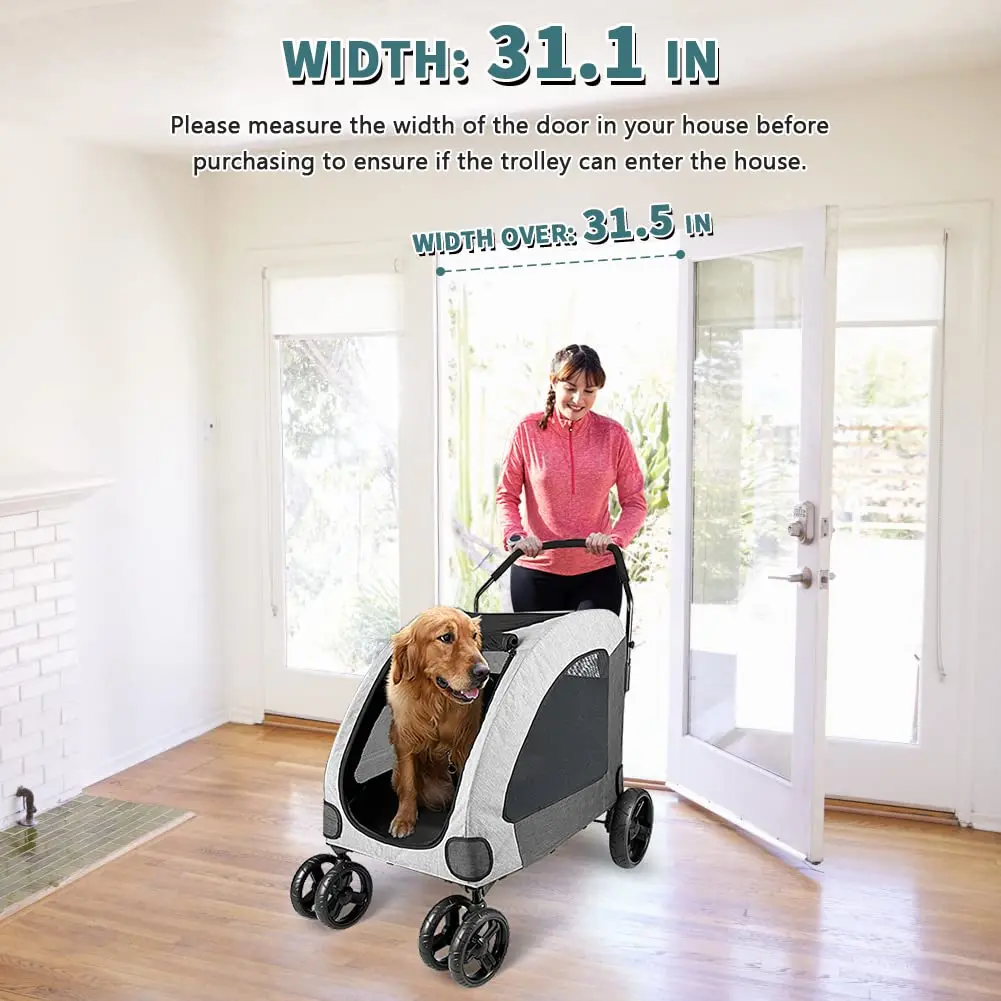 Cochecito para perros de 4 ruedas para perros grandes o 2 para vagón Jogger, carro de viaje plegable que puede caminar fácilmente hasta 110 libras