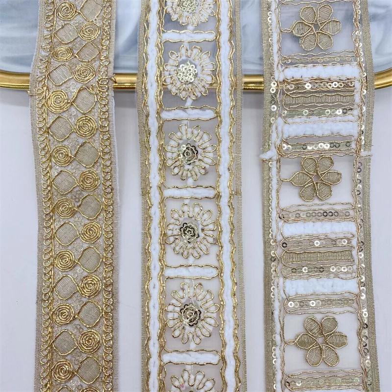 1 Yards Embroidered Lace Appliques Sequined Lace Ribbon Sewing Apparel Trims Fabric DIY Materail Accessories