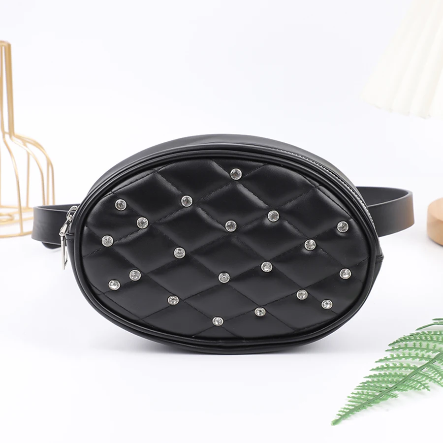 1 Piece of Diamond Inlaid PU Leather Women\'s Belt Bag Fashionable Waist Bags Diamond Checkered Chest Bag Funny Pack