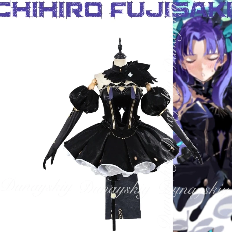 Fate/Grand Order FGO Game Space Ereshkigal Cosplay With Black Dress With Blue-purple Double Ponytail Wig Cosplay Costume All Set view 3
