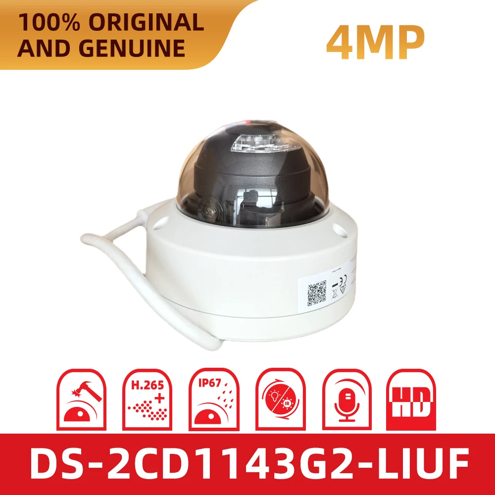 Hikvision 4MP Original DS-2CD1143G2-LIUF Indoor Outdoor Dome Camera with Human & Vehicle Detection Mic And SD Card Slot for CCTV