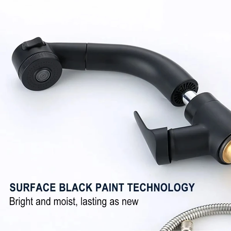360 Degree Stainless Steel Hot Cold Mixer Tap Shower Kitchen Faucet Deck Mounted Pull Out Rotation Sprayer Sink