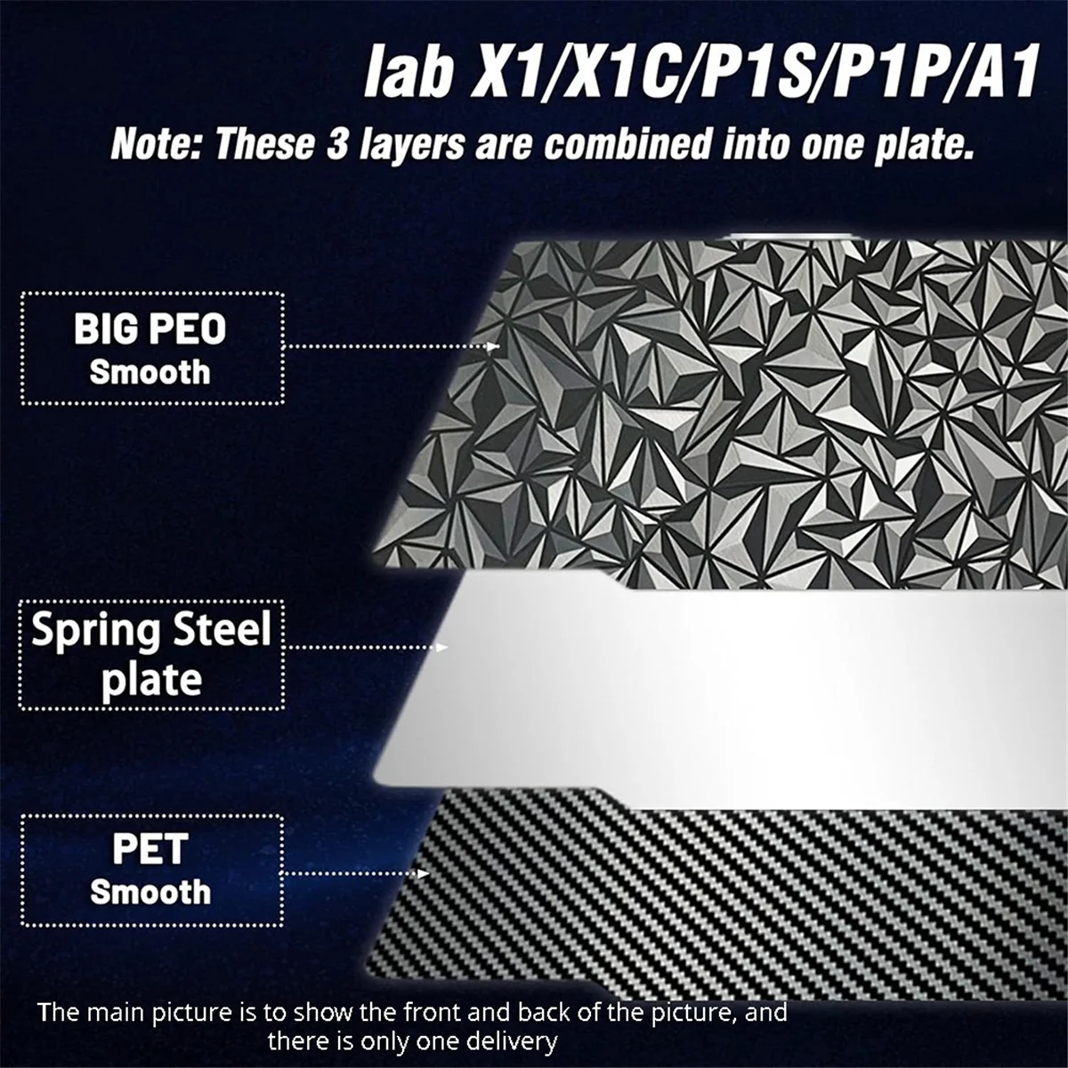 لوحة بناء PEO PET للطابعة ثلاثية الأبعاد الساخنة لطابعة Bambu-Lab X1/X1C/X1E/P1P/P1S/A1 ثلاثية الأبعاد، PEO + ألياف الكربون PET Surface257x257mm