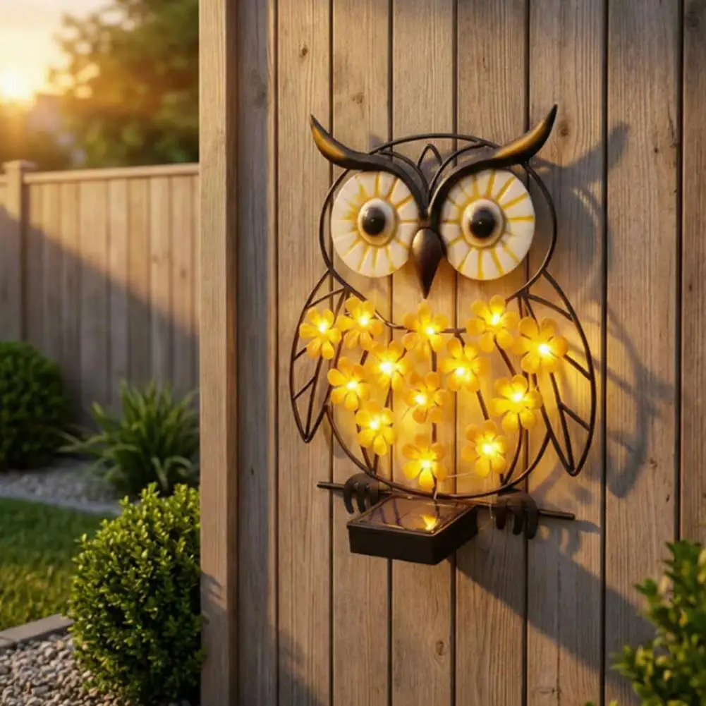 Solar Butterfly Garden Light Outdoor Solar Wall Decoration Solar Owl Light with Led Panels Metal Butterfly Garden Wall Decor