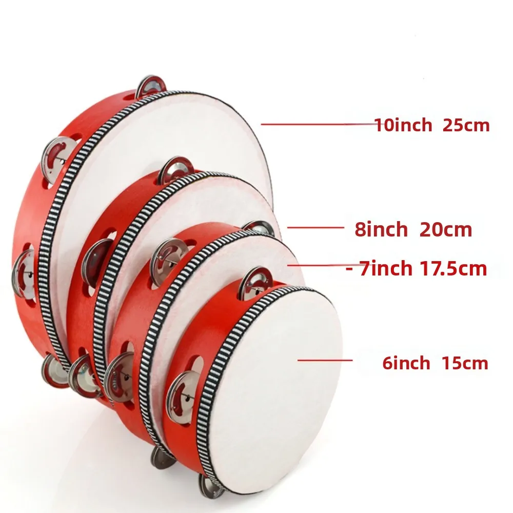 4/6/8/10 Inch Hand Held Drum Wooden Metal Jingles Percussion Toy Kids Drum Percussion Musical Instrument Children Drum view 6