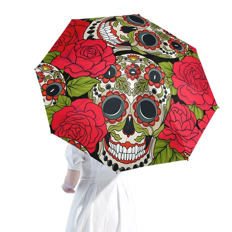 Rose Skull Pattern Rain Umbrellas Women Creative Beach Umbrella UV Protection Windproof Lightweight Sun Umbrella Guarda Chuva