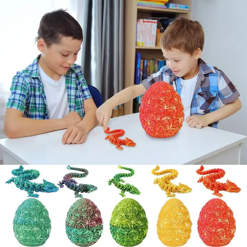 3D Printed Dragon In Egg Articulated Dragon Easter Basket Stuffers Full Crystal Dragon With Flexible Joints Fidget Toy For Kids