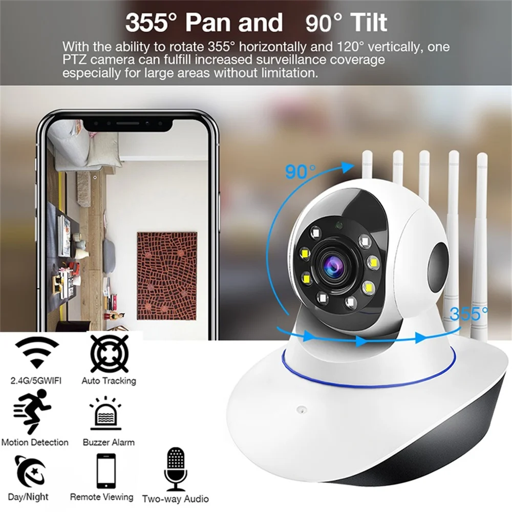 

5 Antennas 1MP 720P 2.4G WiFI Camera RW103P Full Color Night Vision Monitor Auto Focus Home Video Security Surveillance Camcorde