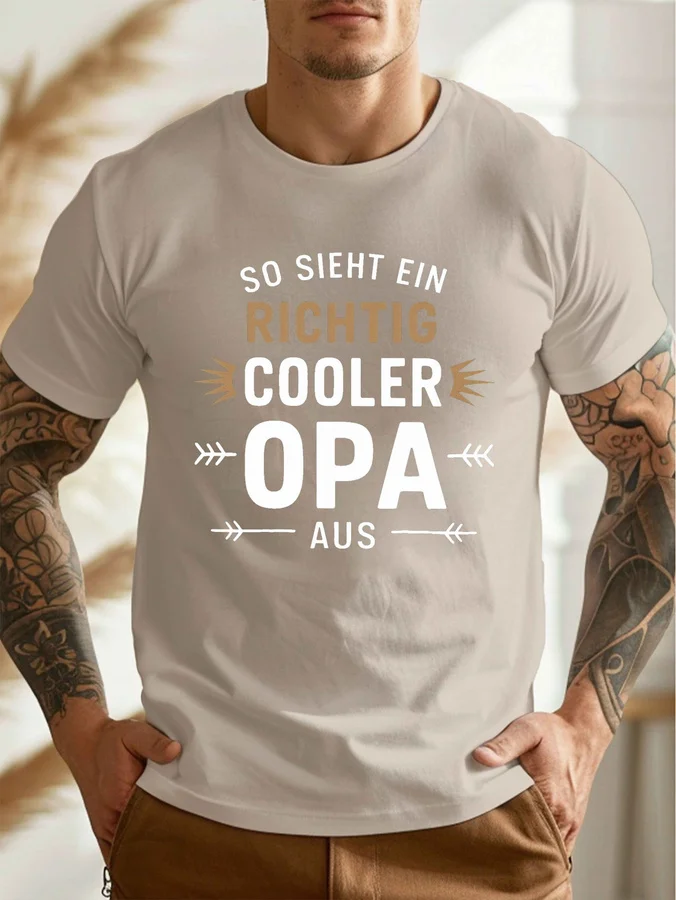 Opa Bold Print, Men's Round Crew Neck Short Sleeve Tee, Casual T-ShirtCasual Comfy Lightweight Top for Summer