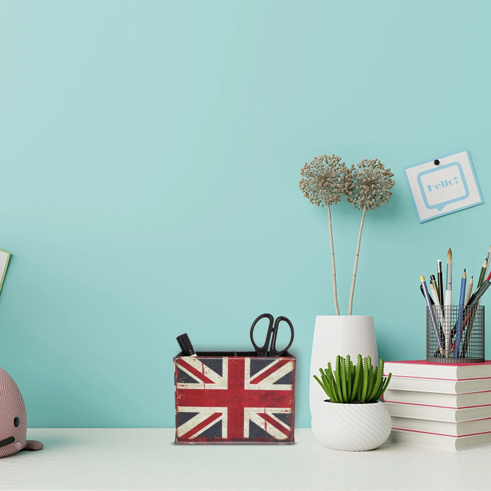 

1 шт., ретро держатель для ручек из искусственной кожи, настольный ящик для хранения, органайзер для офисных принадлежностей, контейнер для канцелярских принадлежностей с флагом