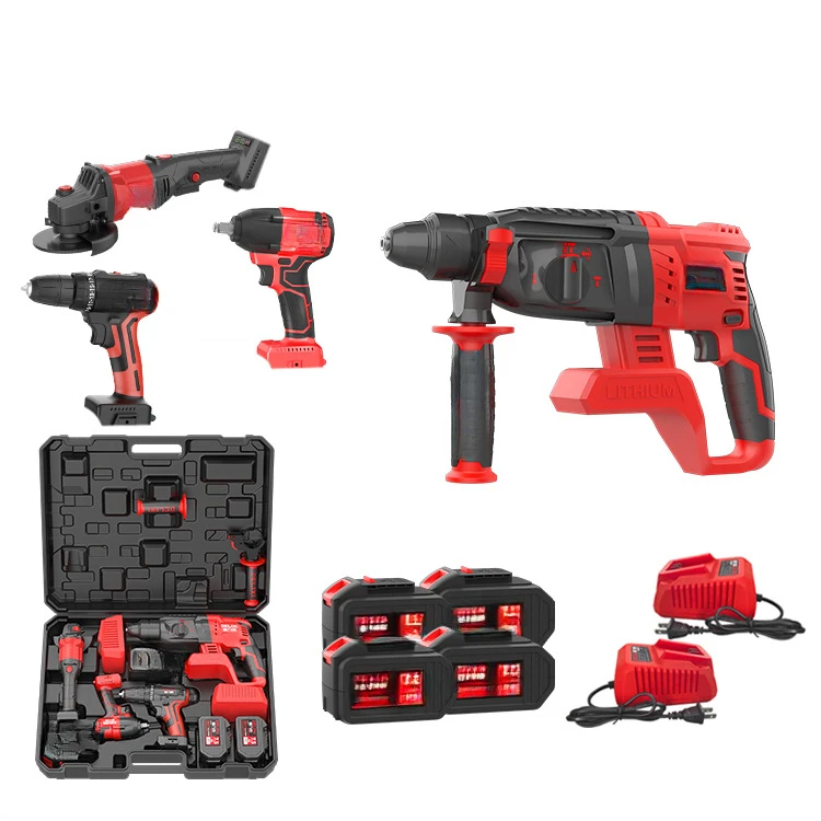 

Hot Sale Cordless Brushless; Hammer Drill; Angle Grinder; Impact Wrench; 4 in 1 Power Tool Combination Kit