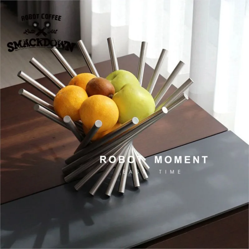 

MOMO Ins Korean Style Stainless Steel Fruit Basket Tray High-grade Household Light Luxury Fruit Bowl Scandinavian Living Room