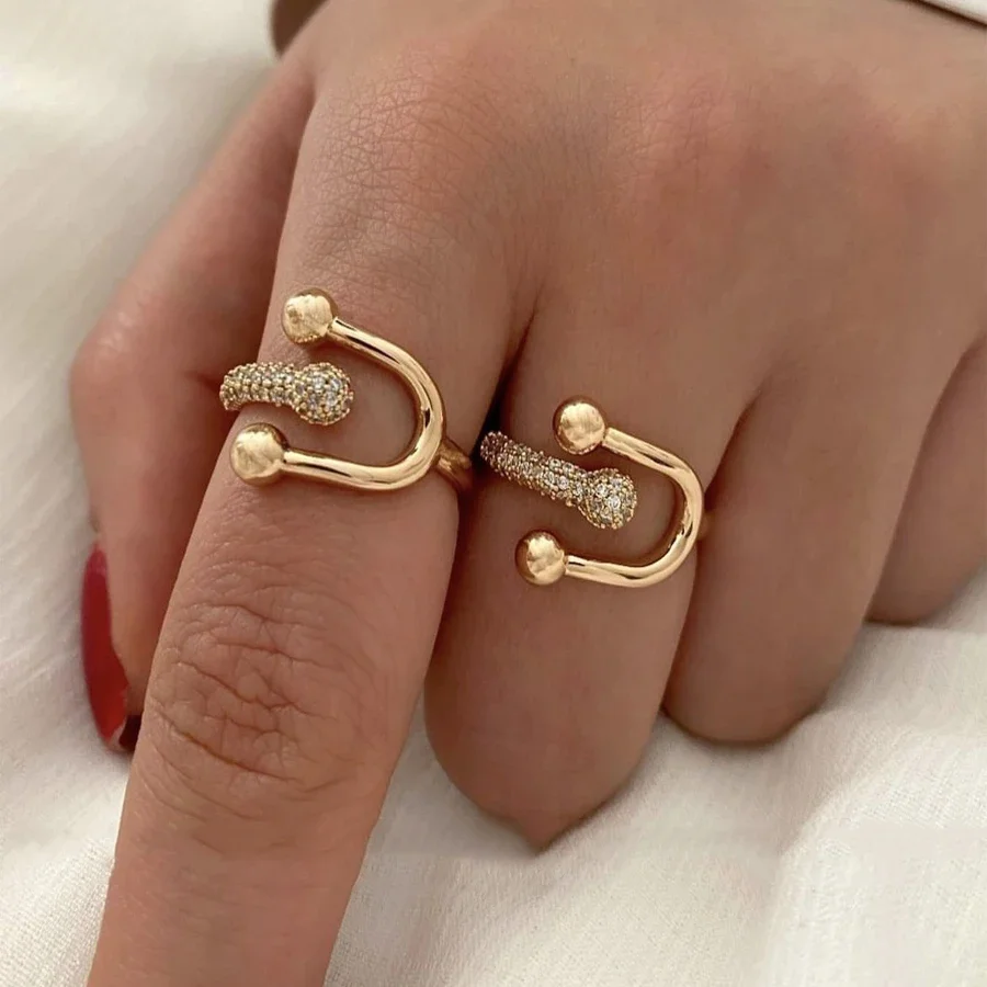 Zircon Double Crossed Shape Rings ForWomen Gold Plated Stainless Steel CrossRing Luxury Wedding Couple RingsAesthetic Jewerly