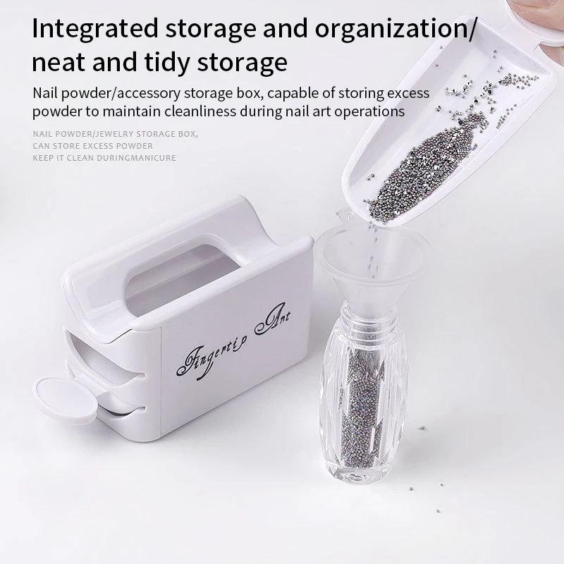 Nails art glitter powder sequins double layer manicure tool rhinestones gems decorations recycling box storage portable containe