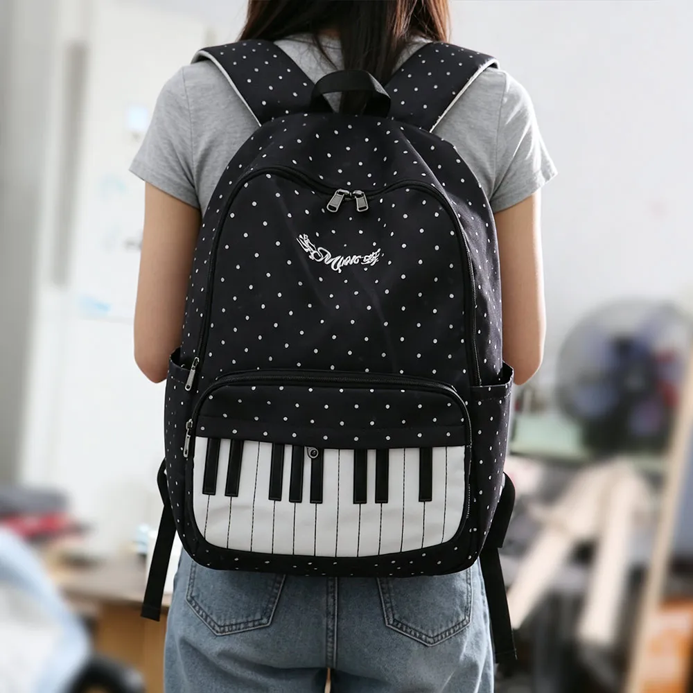 Nylon Polka Dot Print Backpack Color-blocked Preppy Style Large Capacity School Bag Cute Durable Piano Key Backpack Shopping
