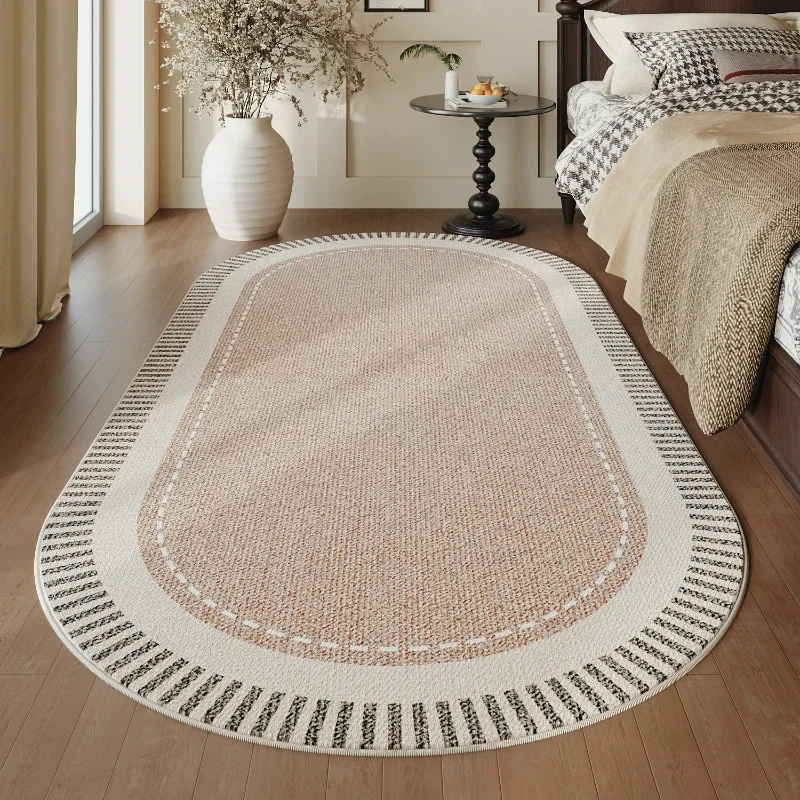 Retro Log Style Carpets for Living Room Minimalist Bedroom Decor Carpet Artistic Oval Bedside Rug Washable Home Thick Floor Mat