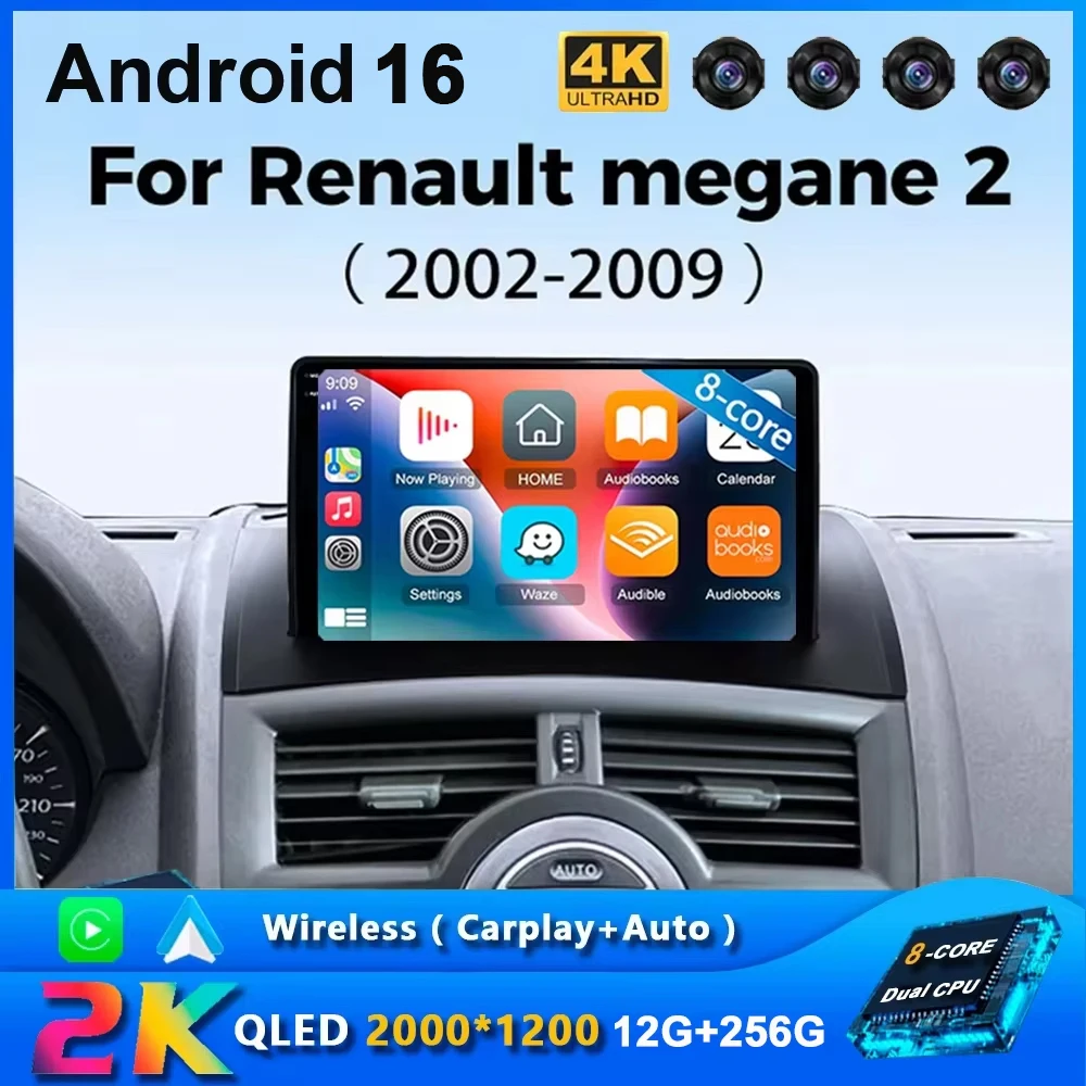 Din Android 16 Car Radio For Renault Megane 2 2002 - 2009 Multimedia Video Player GPS 4G Carplay Auto Stereo RDS DSP Head Unit