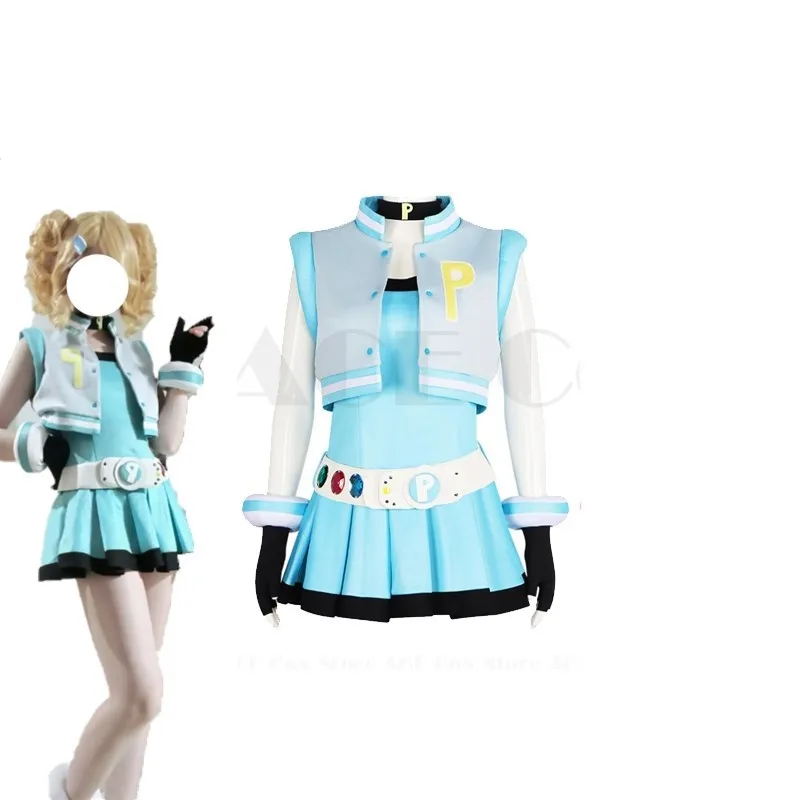 Power Cos Puff Girls Cosplay Costume Hyper Blossom Rolling Bubbles Costume Vest Coat Dress Outfit Hairband Gloves Belt