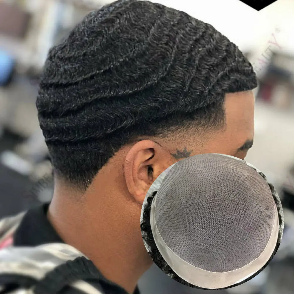 

8mm/10mm/12mm Afro 360 Deep Wave Men Toupee 100% Human Hair Wigs Breathable Men Toupet Fine Mono NPU Capillary Prosthesis System