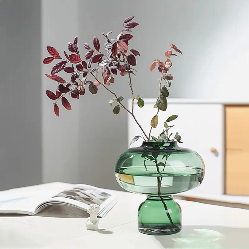 Glass Vase Green Round Gourd Floral Vase Hydroponic Flower Pot Geometric Circle Terrarium Home Decoration Accessories Vases Pots