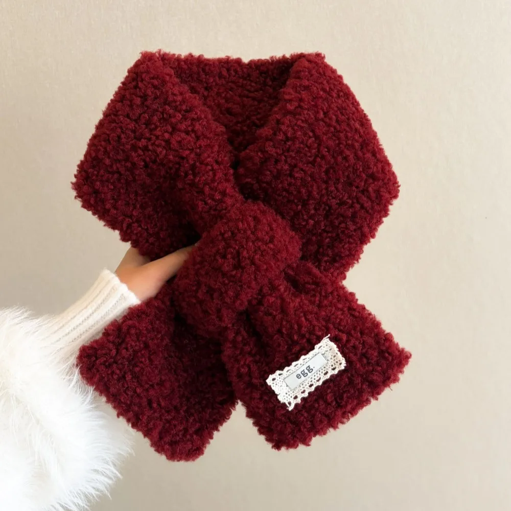 Autumn and Winter New Plush Cross Scarf Korean Version Soft Waxy Warm Neck Protection Versatile Red Burgundy Atmosphere Scarf