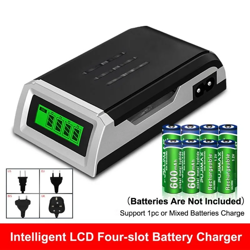 EU/US/UK Plug For AA/AAA NiCd NiMh Rechargeable Batteries LCD-002 LCD Display With 4 Slots Smart Intelligent Battery Charger