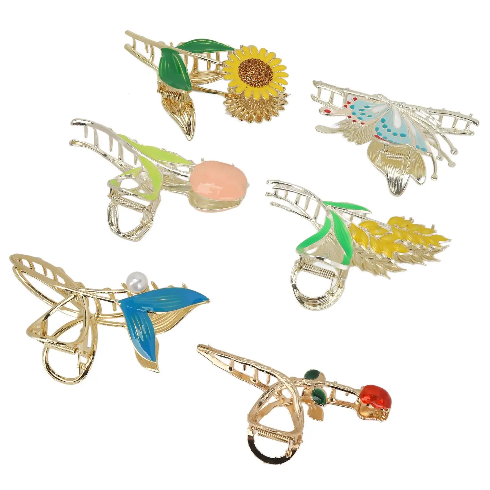 Elegant Tulip & Sunflower Hair Claw Clips - Strong Hold Metal Flower Claws for Women