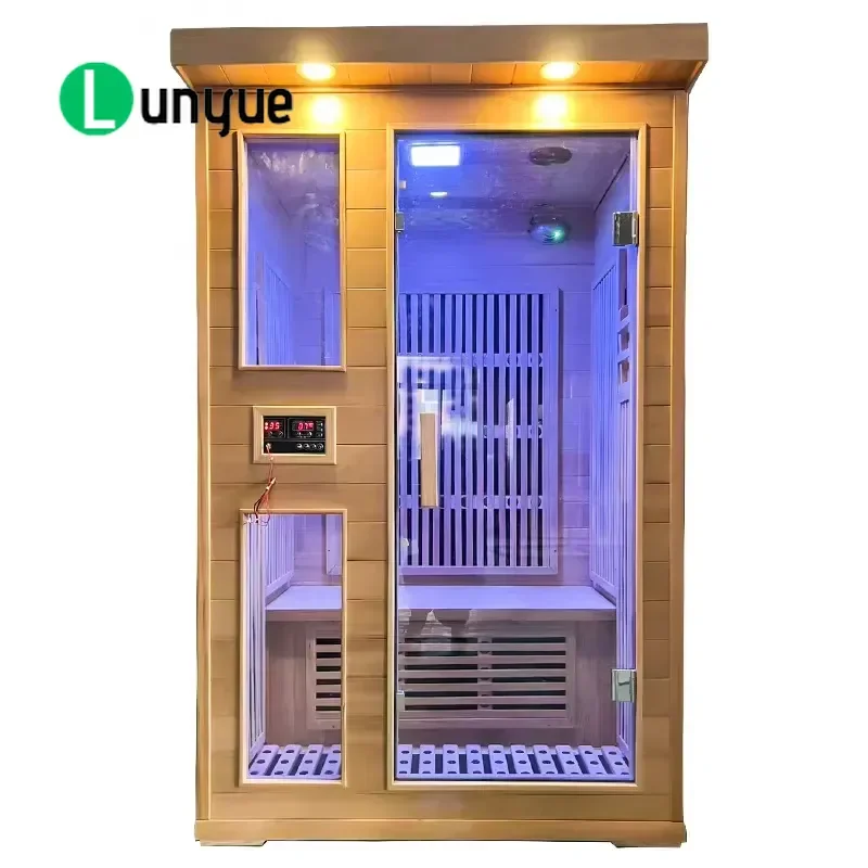 Modern Red Cedar Solid Wood Personal Sauna for 1-2 Persons Wet and Dry Steam Function Home Spa Room