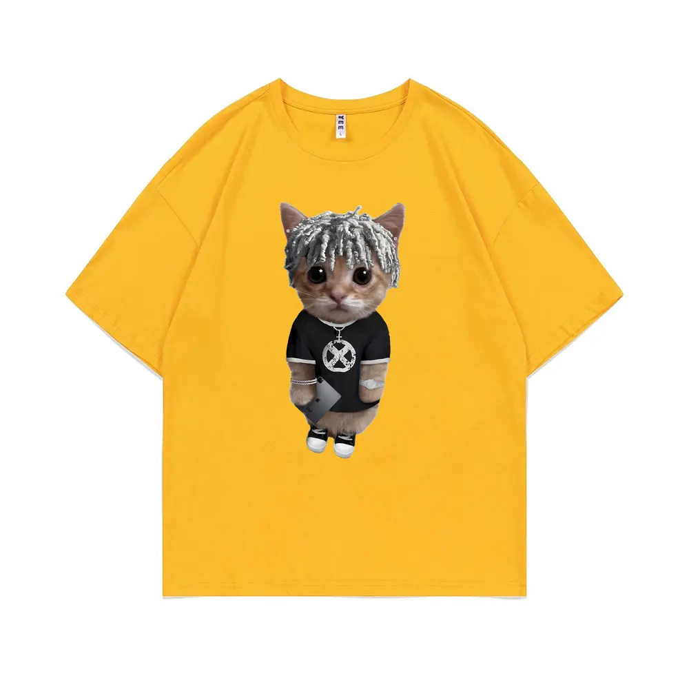 Rapper Ken Carson Kitty Print T Shirt Regular Men Hip Hop Loose Tshirt Male Fashion Cotton Street Tees Funny Men\'s Short Sleeve