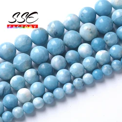 5A Natural Blue White Larimar Gemstone Beads Round Loose For Jewelry Making Stone Beads DIY Bracelets Necklace 4 6 8 10 12mm 15