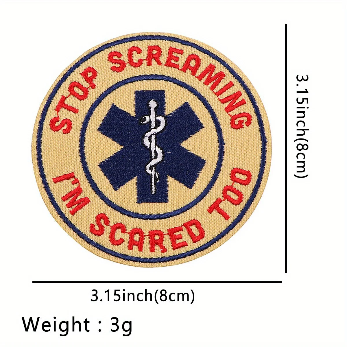 STOP SCREAMING SCARED Funny Meme First Aid Iron-on Patch – Humorous Embroidered Iron-On Patch for Backpacks, Jackets and DIY