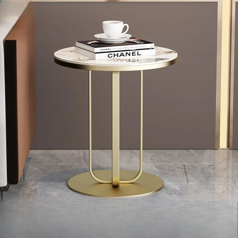 Light luxury reception small coffee table sofa side rock slab marble coffee table room balcony movable round table