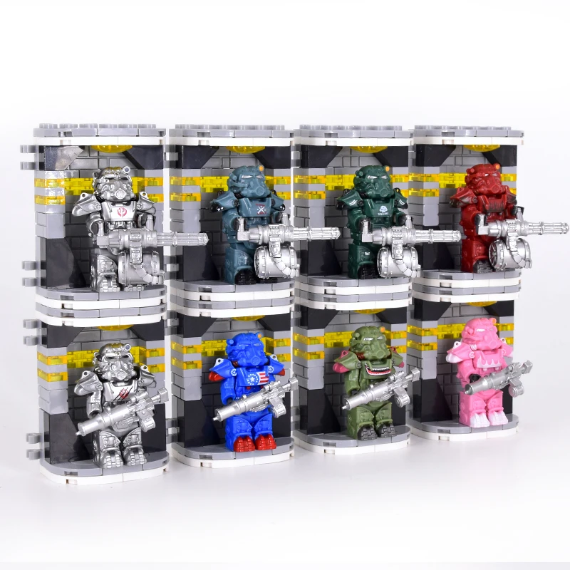 

MOC Military Bos T60 Powered Armored Soldier Mini Anime Action Doll Knight Robot Building Blocks with Display Wall Toy