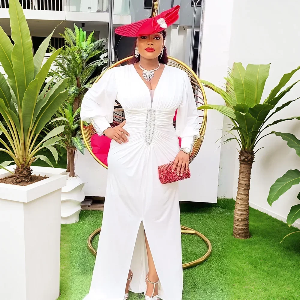 

Plus Size African Party Dresses for Women Dashiki Ankara Wedding Gown Elegant Turkey Muslim Satin Dress Abaya Africa Clothing