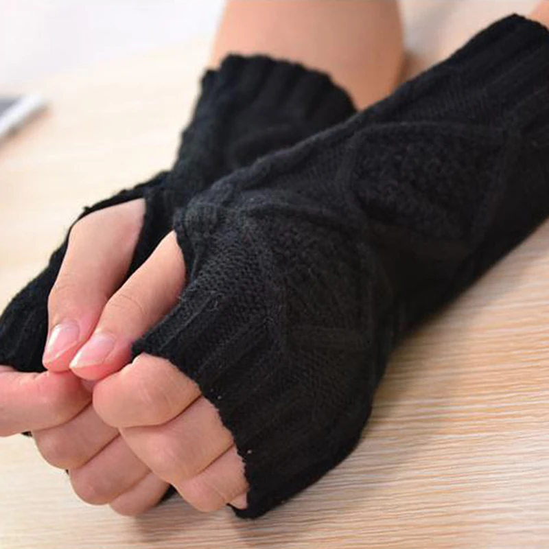 Gestrickte Halbe Finger Handschuhe Frauen Warme Weiche Wolle Winter Handschuhe Handschoenen Fäustlinge Für Mädchen Guantes Invierno